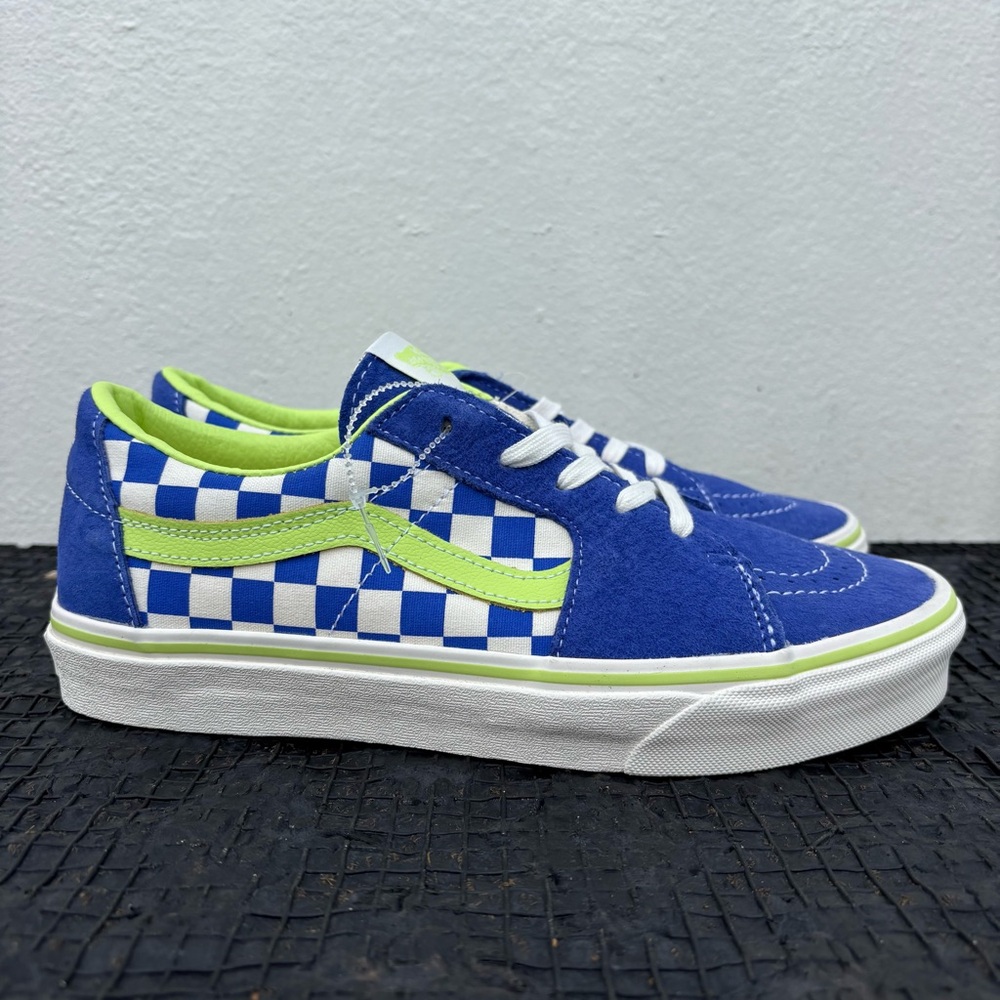 Vans Mens Sk8 Low Top Checkerboard Blue Suede Green Leather Sneakers Unisex